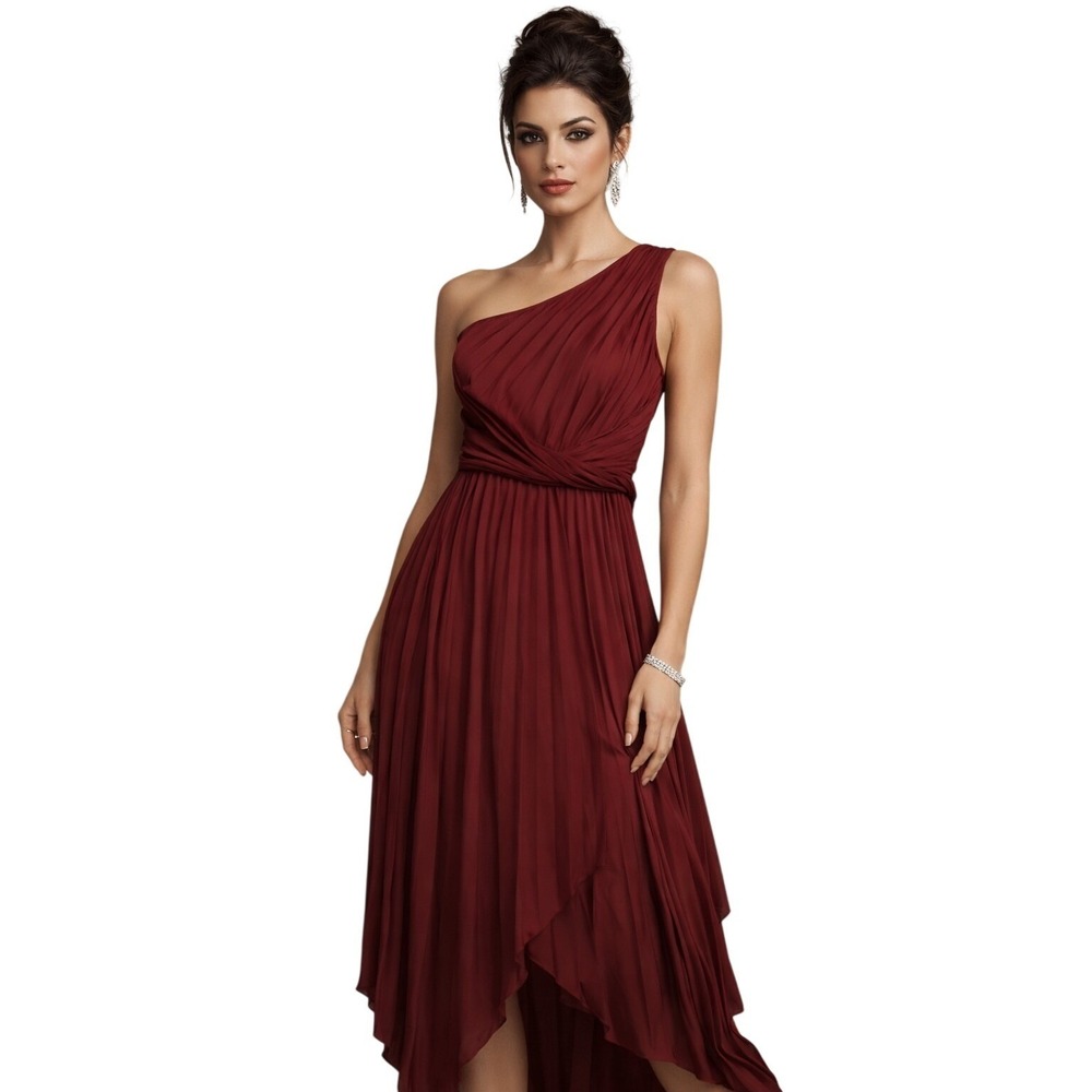 PRETTYGARDEN Summer Satin Dress One Shoulder Sleeveless‎ Ruched Twist Dress M